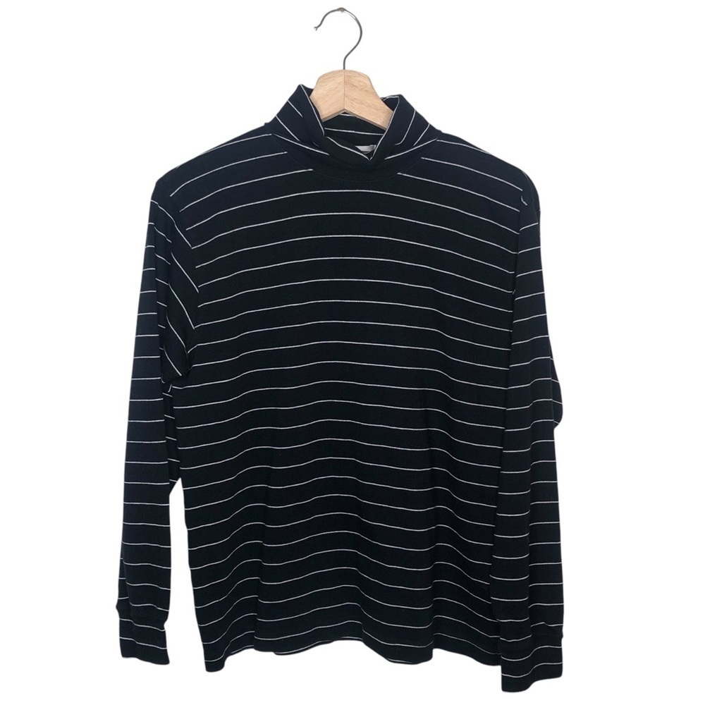 VINTAGE 90s Jones New York Sport Black Long Sleeve Striped Turtleneck Top